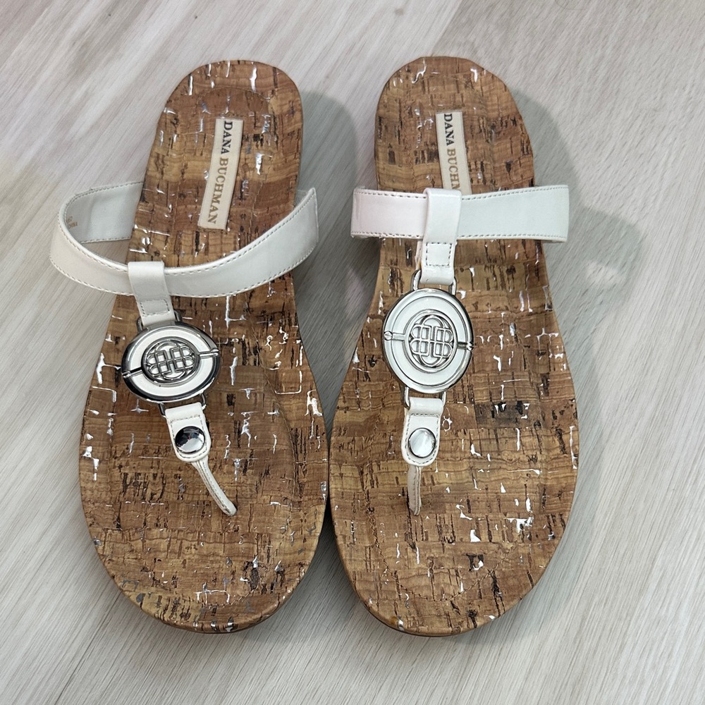 Dana Buchman White Sandals with Silver Detail